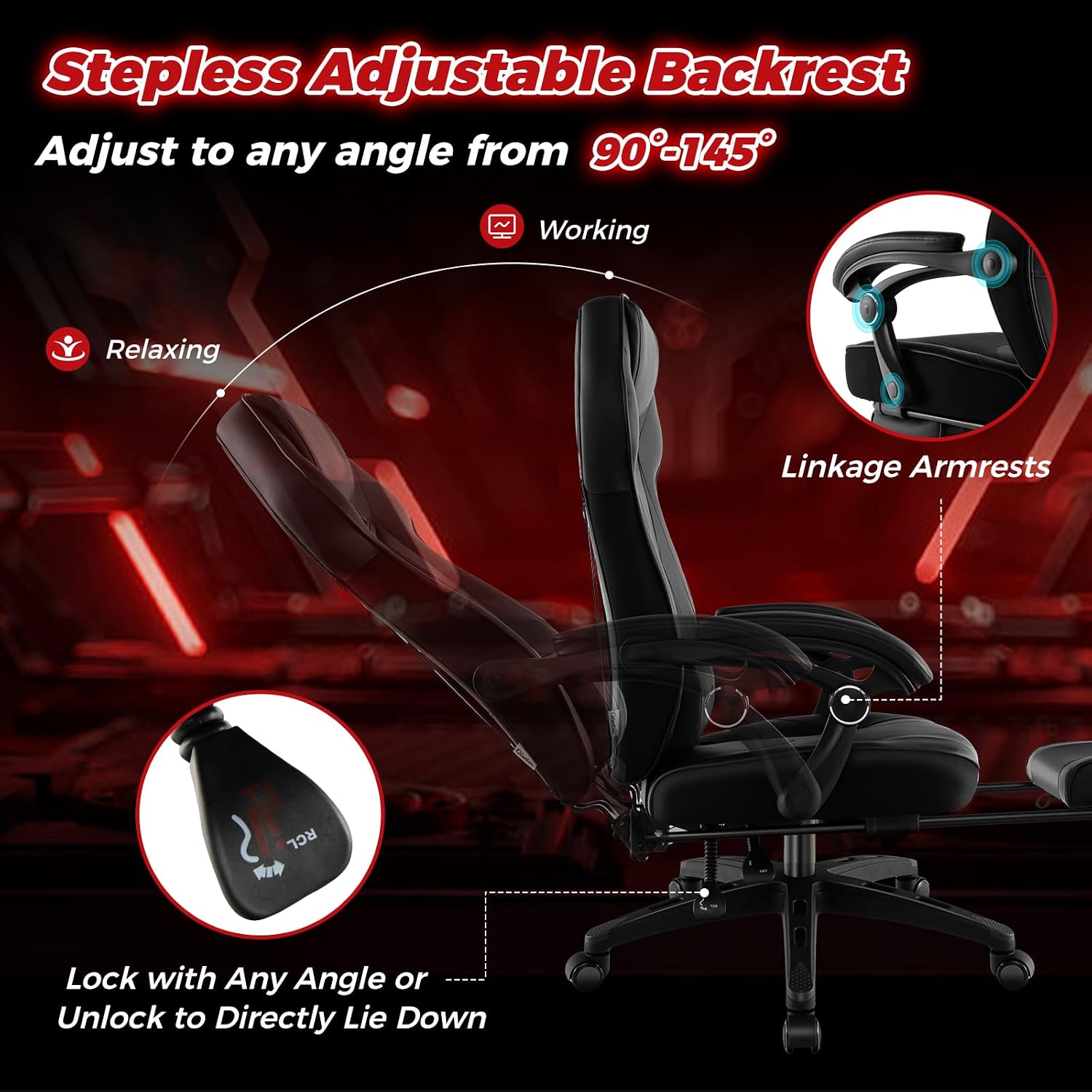 COSTWAY Gaming Chair, Ergonomic Adjustable Racing Video Game Chair w/Retractable Footrest, Padded Headrest & Lumbar Support, High Back Reclining Home Office Computer Gamer Chair for Adults (Black)