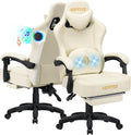 HOFFREE Gaming Chair Computer Chair with Speakers Massage Game Chairs with Footrest Bluetooth High Back Ergonomic Computer Gaming Chairs for Adults Reclining Video Gamer Chair Ivory