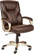Amazon Basics Executive High Back Office Chair, Adjustable Height, Tilt, Swivel, Padded Armrests, Brown/Gold