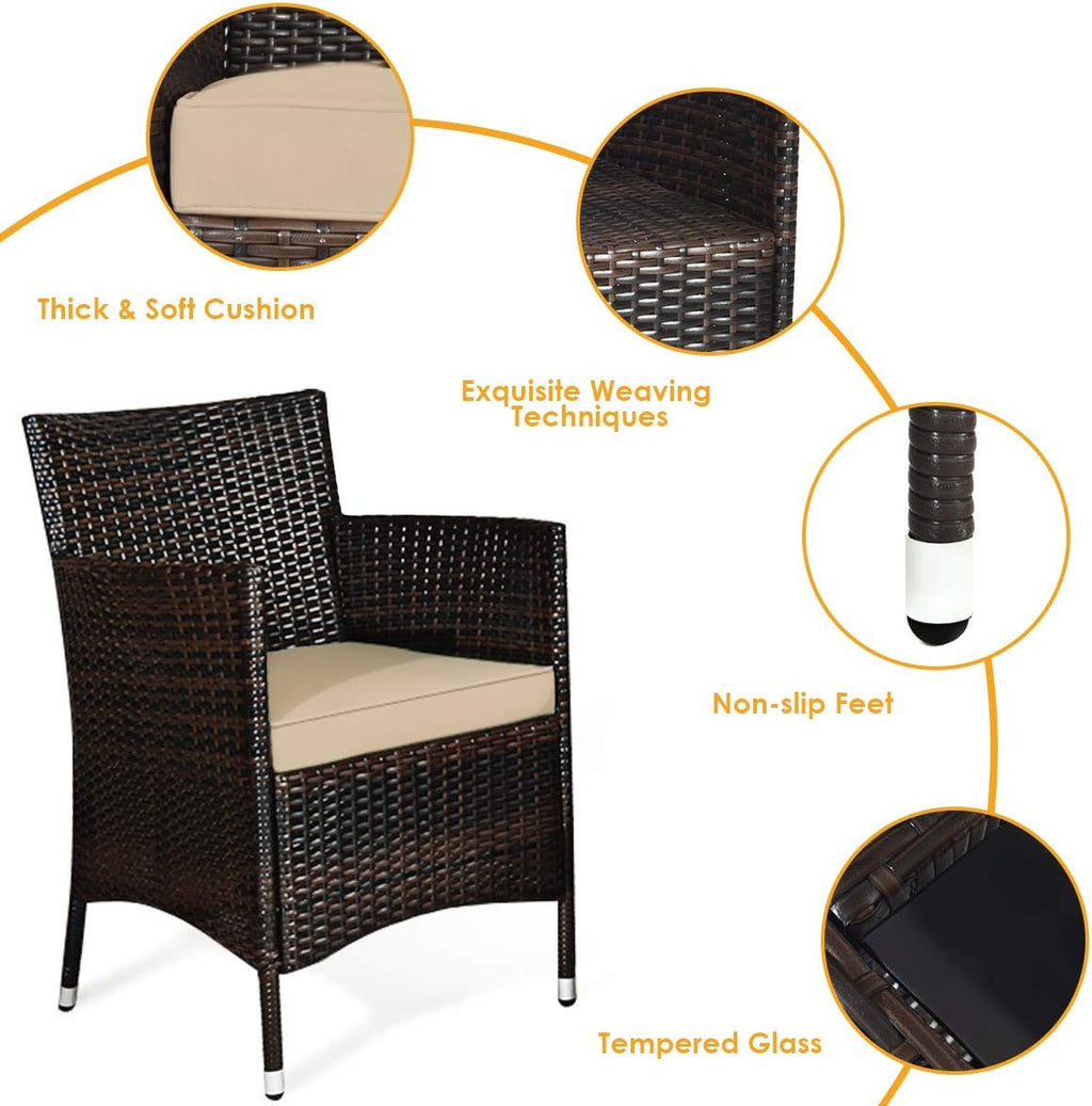 HAPPYGRILL 4-Piece Patio Furniture Set Outdoor Rattan Wicker Conversation Set with Cushioned Sofa and Coffee Table for Porch Backyard Garden Poolside