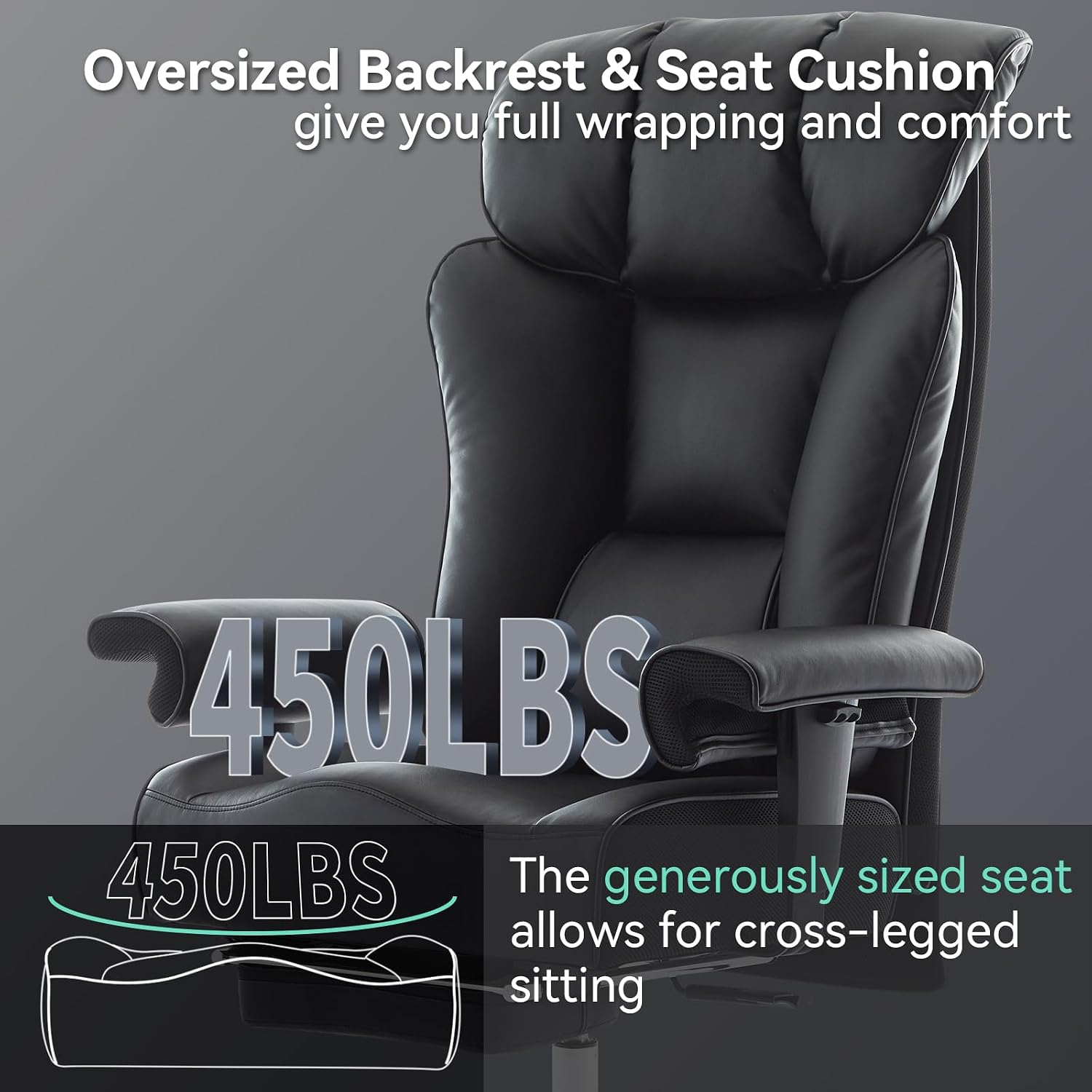 Efomao Big and Tall Office Chair 450lbs, 5.9' Thick Pocket Spring Executive Office Chair with Footrest, High Back PU Leather Desk Chair, Wide Seat Computer Chair, Black