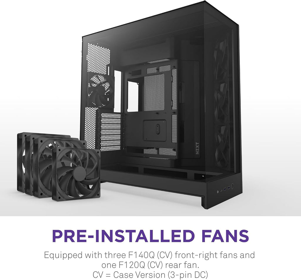 NZXT H9 Flow (2025) – Large Dual-Chamber ATX Mid-Tower Airflow PC Case – Includes 3 x 140mm & 1 x 120mm Fans – 420mm Radiator Support – Tempered Glass – Back-Connect Ready – Black