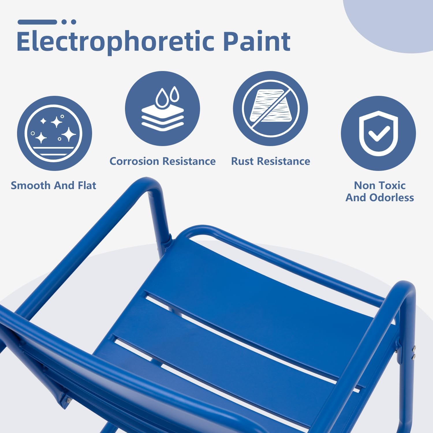 MELLCOM 3 Piece Patio Set, Small Patio Furniture Set - 2 C-Spring Metal Chairs with Round Side Table, Outdoor Bistro Set for Balcony, Front Porch, Poolside, Deck, Indoor, Blue