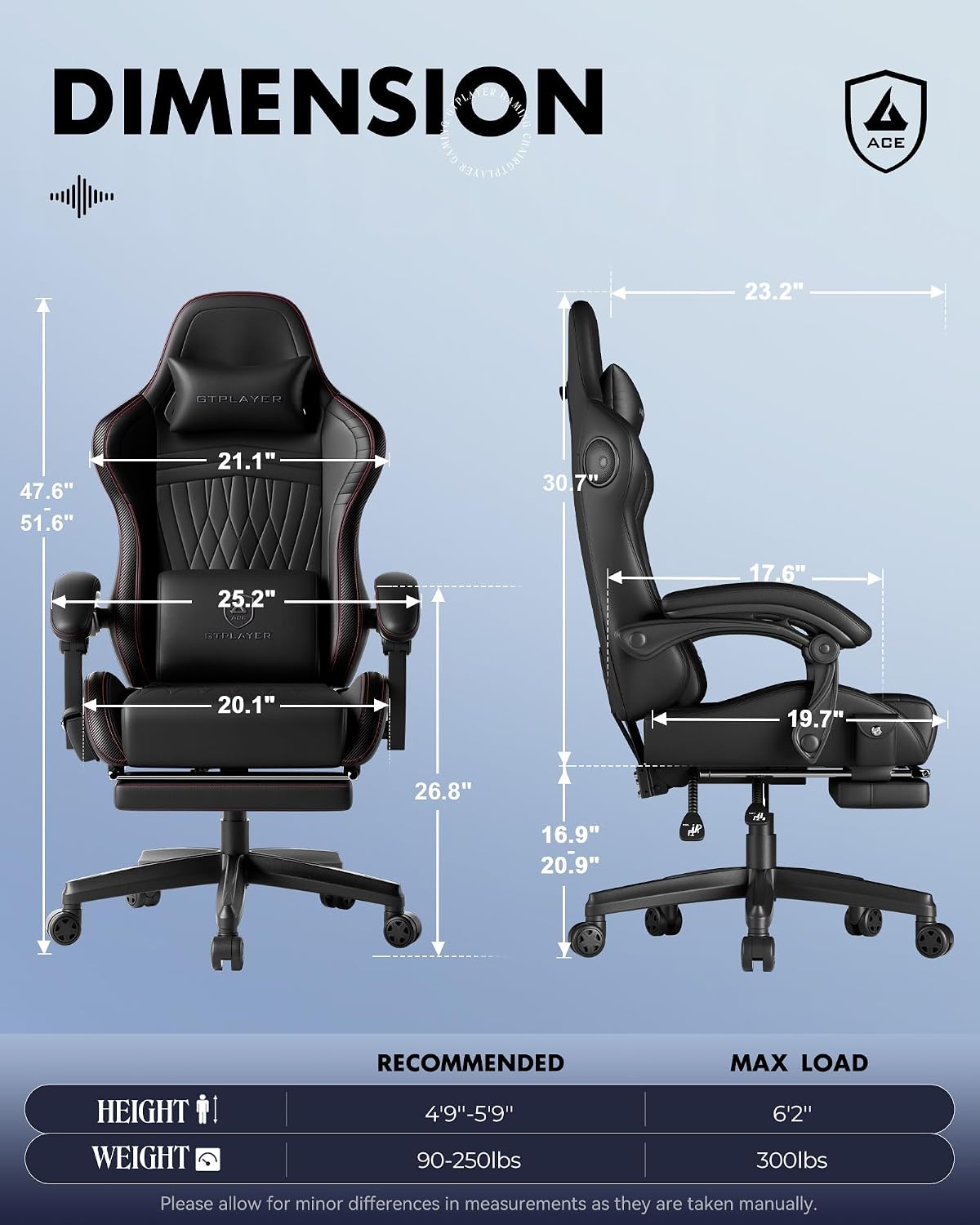 GTPLAYER Gaming Chair for Adults, Ergonomic Video Game Chairs, Footrest & Linkage Armrest, Reclining High Back Silla Gamer with Speakers for Home Office, Ace Pro, Black & Red