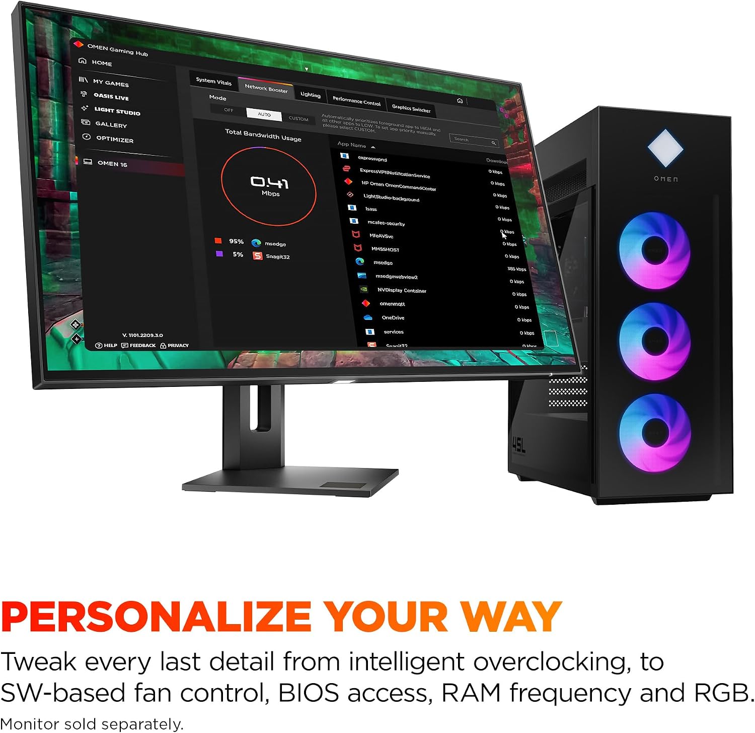 HP OMEN 45L Gaming Desktop, Intel Core Ultra 9 285K, 64 GB RAM, 2 TB SSD, NVIDIA GeForce RTX 5090, Windows 11 Pro, Microsoft Copilot, Tempered Glass, GT22-3090 (2025)