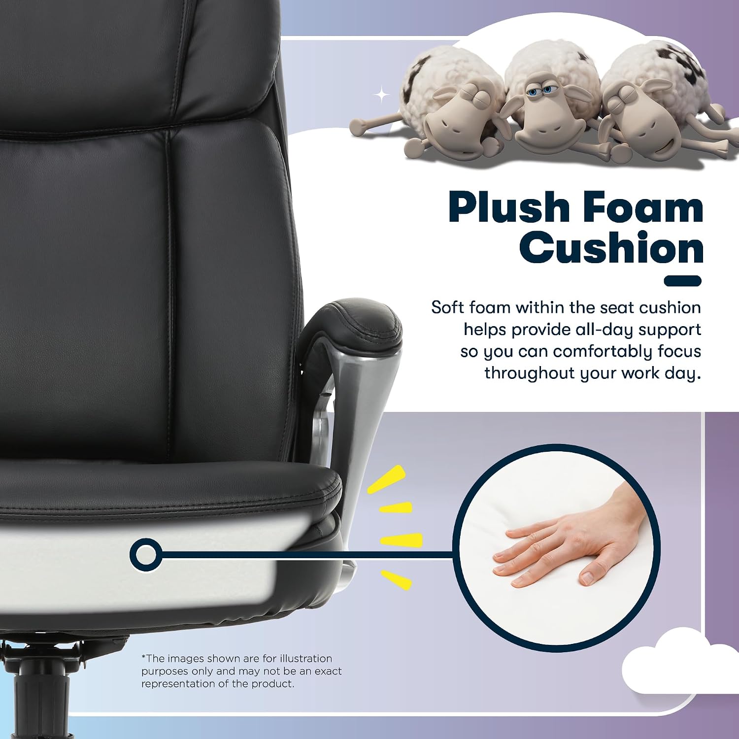 Serta Fairbanks Big and Tall Executive Office Chair - Ergonomic High Back Computer Desk Chair with Lumbar Support, Memory Foam Seat Cushion, Padded Armrests, Bonded Leather, 350 lb Capacity - Black