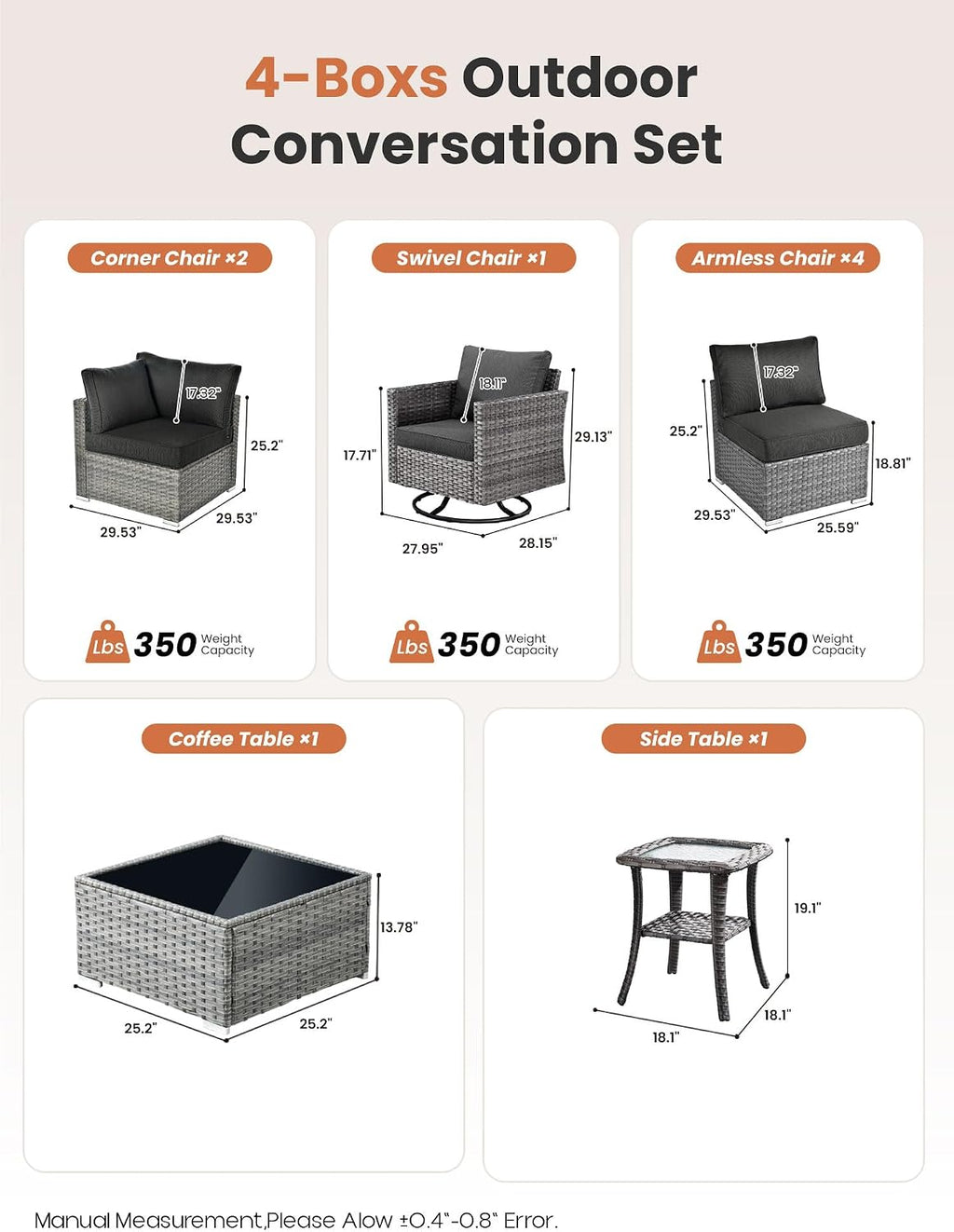 ovios Outdoor 9 Piece Coversation Set with Swivel Rocking Chair,Sectional Patio Furniture Set with All-Weather Wicker Sofa,Modern Outside Couch for Balcony Backyard Pool, Black