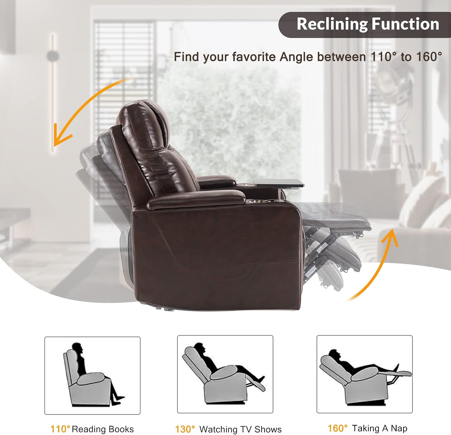 Merax Electric Recliner Chair with USB Charge Port, 360 Swivel Tray Table, Hand in-Arm Storage, and Cup Holders, Ambient Lighting - Ambient Lighting Gaming Recliner Chair Home Theater Seating