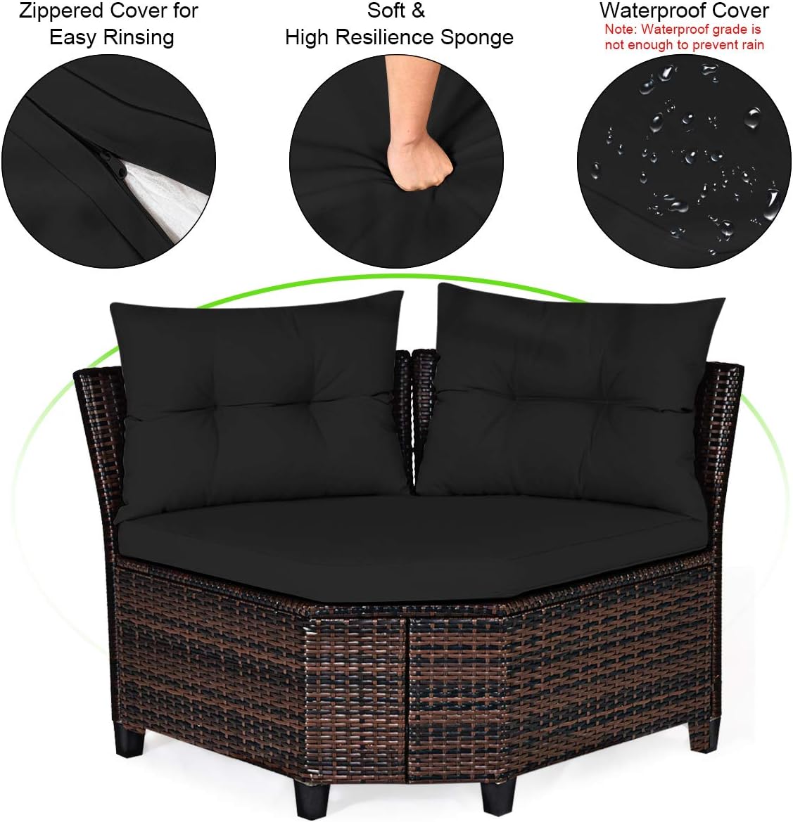 Tangkula 4-Piece C Shape Patio Furniture Set, Outdoor Corner Wicker Rattan Sectional Cushioned Sofa Set, with Glass Coffee Table, for Garden Poolside Balcony (Black)