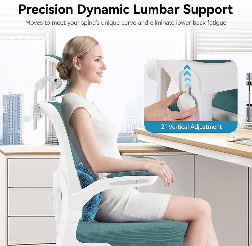 AreShark Office Chair Ergonomic Desk Chairs with Adjustable Lumbar Support& Headrest Hanger, High Back Breathable Mesh Chair with Wheels, Rolling Swivel Comfy Task Computer Chair for Home Work Gaming
