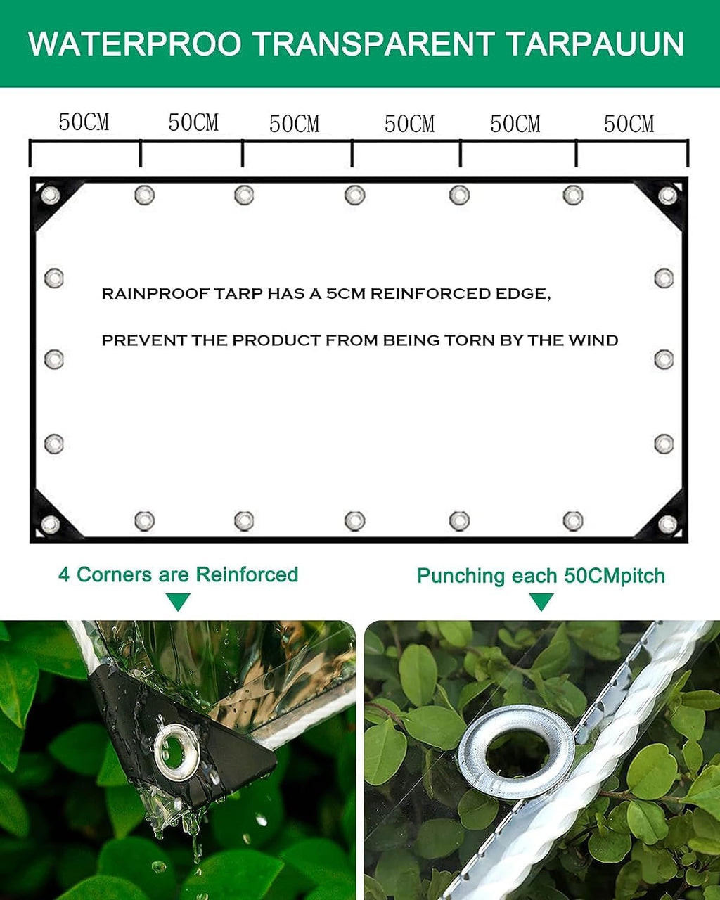 Clear Tarp 10x16ft, Clear Tarps with Grommets, 14 MiL Heavy Duty Waterproof with Reinforced Edge for Plant Greenhouse, Balcony, Garden, Pet Hutch, Roof.
