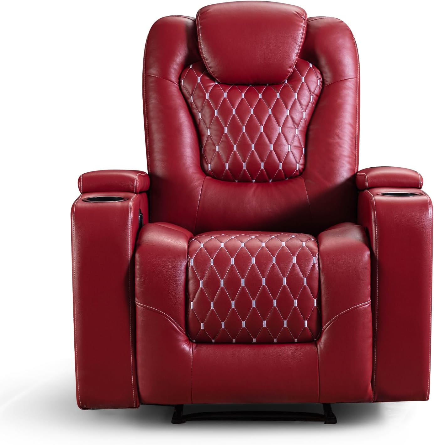 ANJ Power Recliner Chair with USB Ports and Cup Holders - Overstuffed Electric Home Theater Seating PU Leather Reclining Furniture with Hidden Arm Storage, Easy to Clean (Set of 2, Red)
