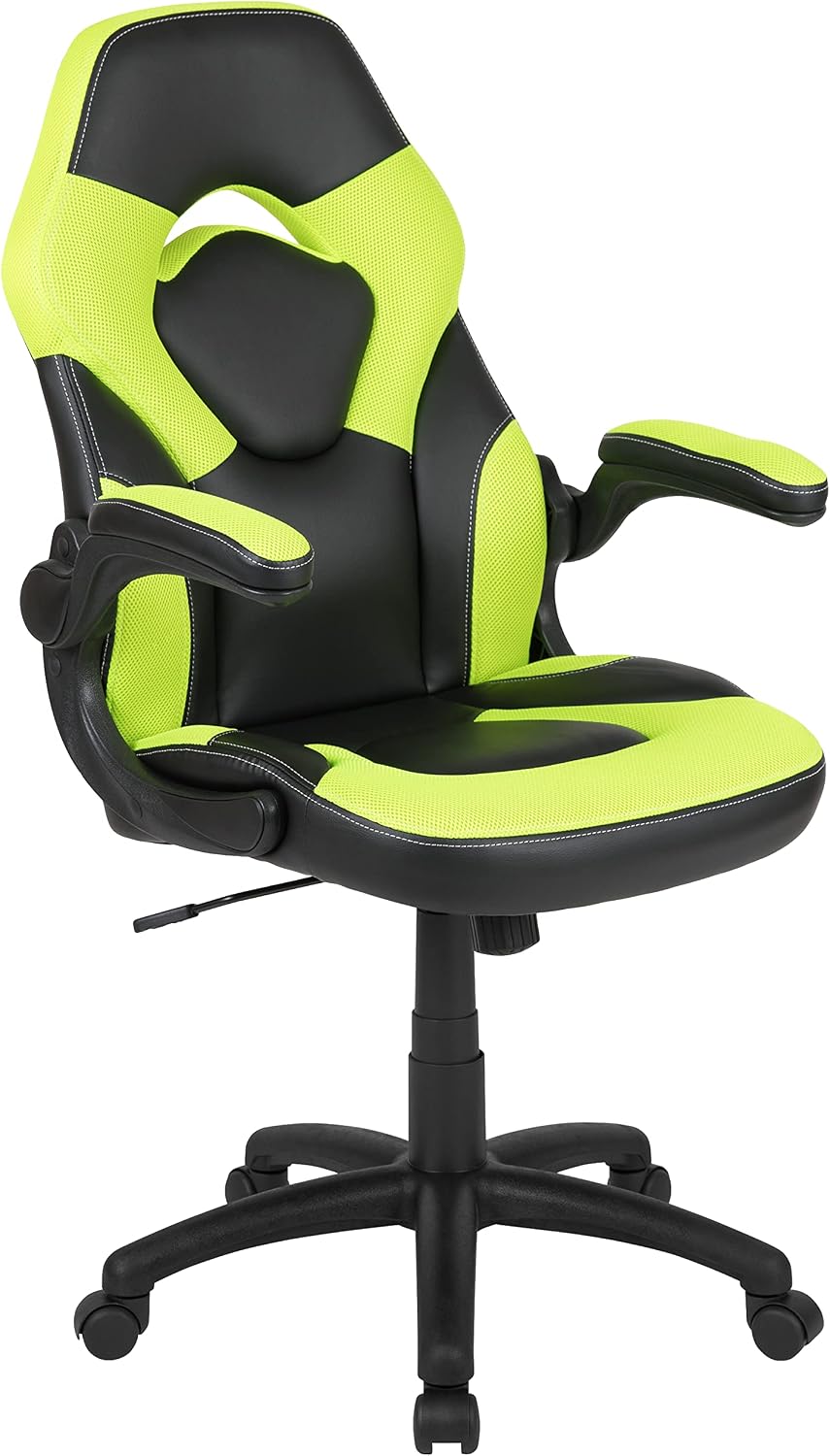 Flash Furniture Gaming Desk and Green/Black Racing Chair Set /Cup Holder/Headphone Hook/Removable Mouse Pad Top - 2 Wire Management Holes