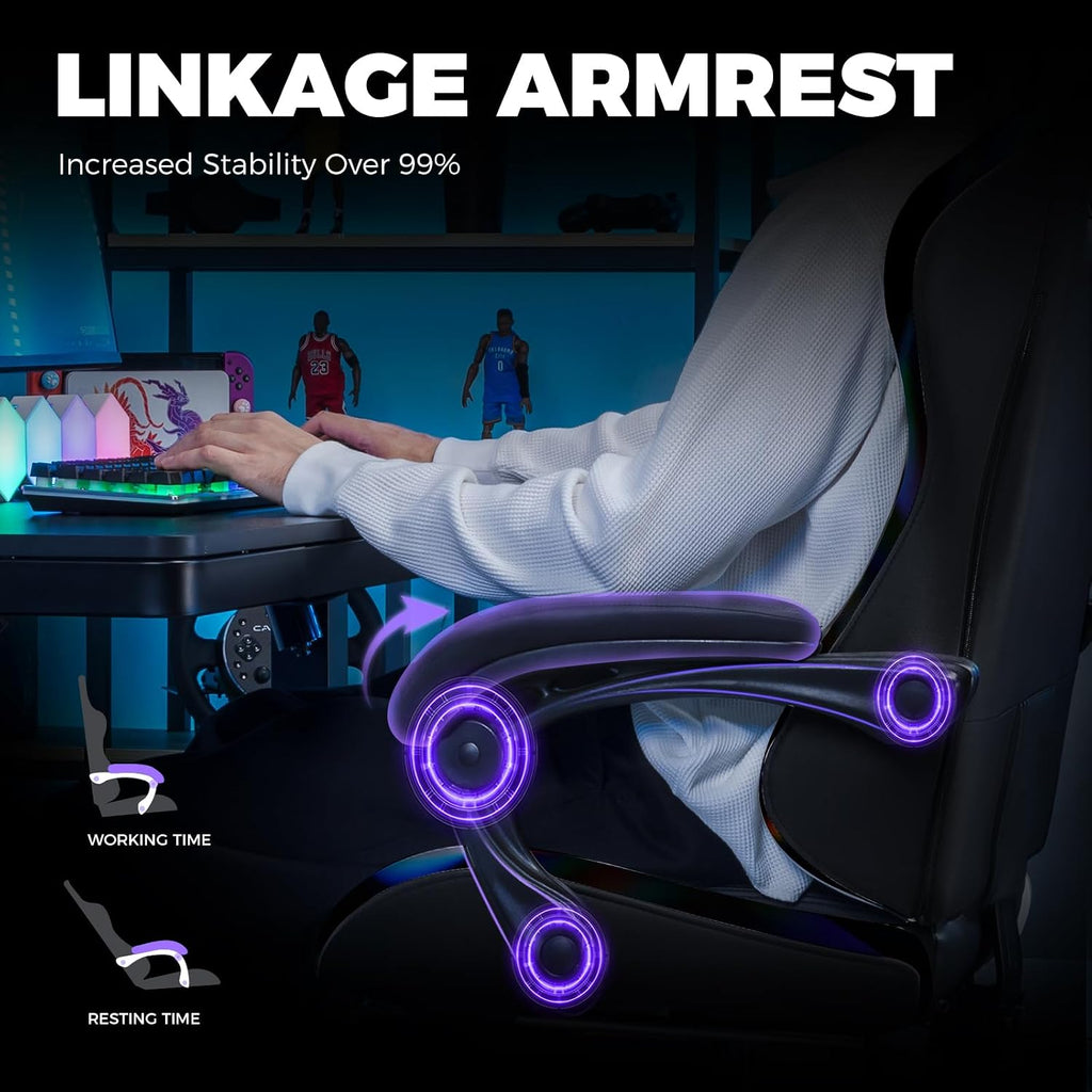 GTPLAYER Gaming Chair with Footrest, Computer Gaming Chair for Adults and Kids, Height Adjustable Gamer Chair with 90-155° Recline & Removable Headrest Lumbar Support,Colorful Black