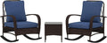 Outsunny 3 Piece Wicker Patio Furniture Set, PE Rattan Rocking Chairs with Coffee Table, Cushions, Outdoor Bistro Set for Porch, Garden, Poolside, Brown