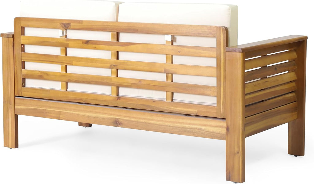 Merax Outdoor Acacia Wood Loveseat and Coffee Table Patio Conversation Set with Cushions for Backyard