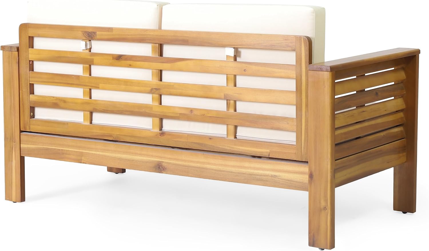 Merax Outdoor Acacia Wood Loveseat and Coffee Table Patio Conversation Set with Cushions for Backyard