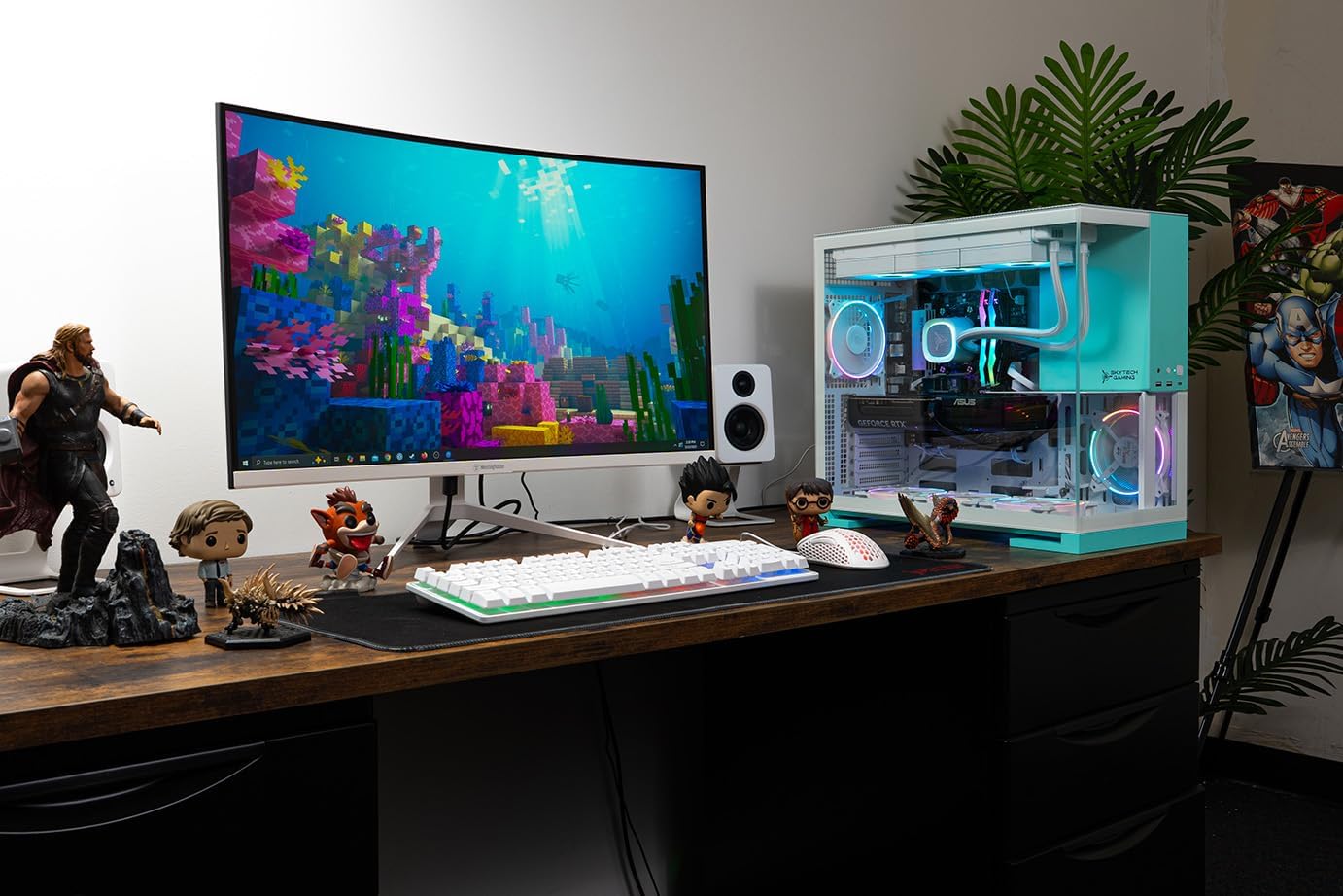 Skytech Gaming Aqua Desktop PC, Intel Ultra 7 265K 3.9 GHz(5.4 GHz Turbo), NVIDIA RTX 5060 Ti 16GB, 1TB NVMe SSD, 32GB DDR5 RAM 5200 RGB, 850W Gold ATX 3 PSU, 360mm ARGB AIO, Wi-Fi, Win 11