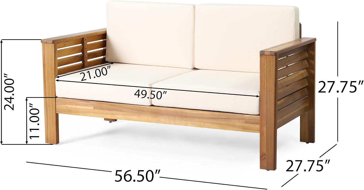 Merax Outdoor Acacia Wood Loveseat and Coffee Table Patio Conversation Set with Cushions for Backyard