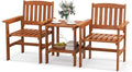 Tangkula 3 Piece Patio Conversation Set, Outdoor Wood Conversation Seat with Table and Umbrella Hole, Outdoor Furniture Set of 3 for Garden Poolside Backyard Balcony Porch