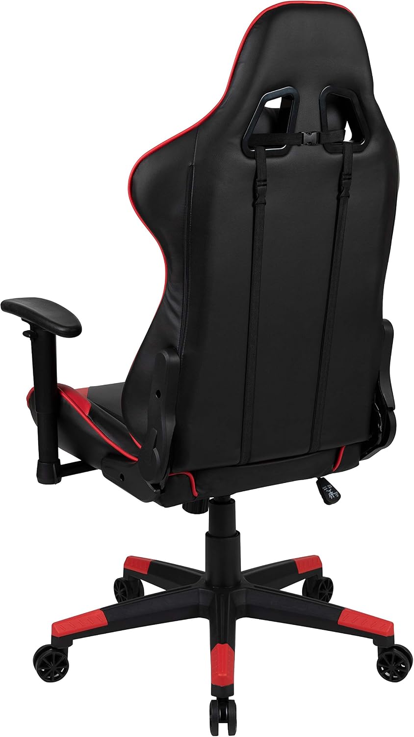 Flash Furniture X20 Fully Reclining LeatherSoft Racing Style Gaming Chair with and Lumbar Pillows, Ergonomic Padded Swivel Computer Chair, Red/Black