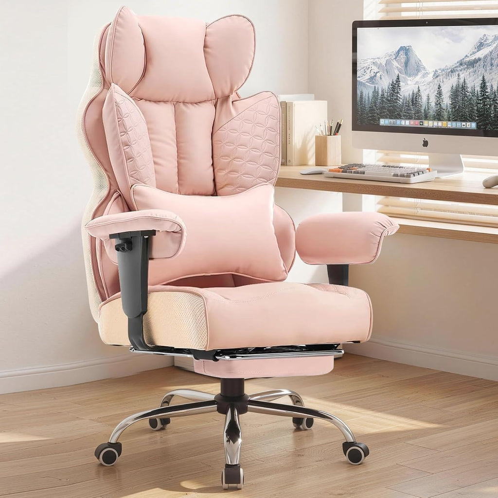 COMHOMA Big and Tall Office Chair Heavy Duty Gaming Chair with Deluxe Embossing Leather High Back Wider Ergonomic Computer Chair with Foot Rest 150°Reclining Pocket Spring Lumbar Support