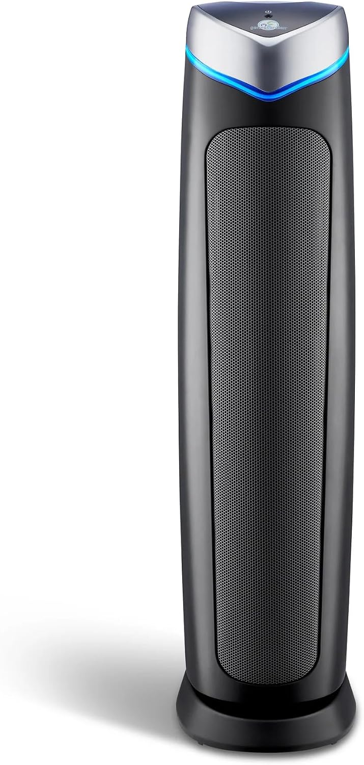 GermGuardian 5-In-1 HEPA Air Purifier for Home, Large Rooms Up To 915 Sq. Ft. with HEPA Pet Air Filter, UV-C Light & Odor Reduction, AC5250PT, 28' Tower, Gray