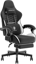 Dowinx Gaming Chair with Pocket Spring Cushion, Computer Office Game Chair, Linkage Armrests and Footrest, High Back Ergonomic Computer Chair with Lumbar Support Task Chair with Footrest(Black White)