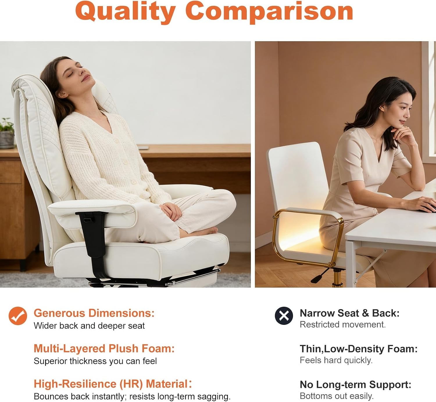 EXCEBET Big and Tall Office Chair 400lbs Wide Seat, Leather High Back Executive Office Chairs with Foot Rest, Ergonomic Lumbar Support for Lower Back Pain Relief (White)