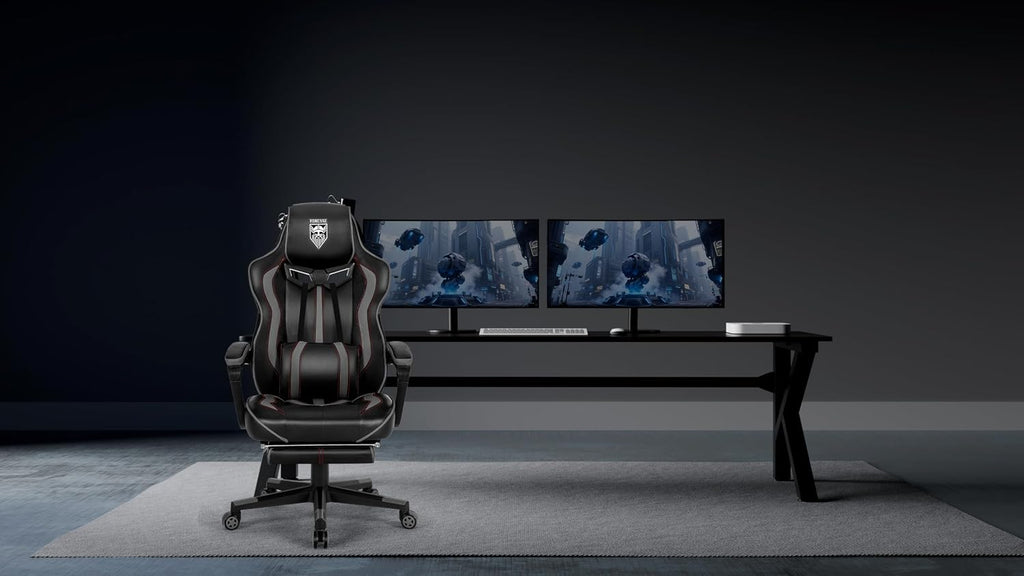 Vonesse Gaming Chair for Adults, Reclining Gaming Chairs with Footrest and Massage, Computer Gaming Chair for Heavy People,Ergonomic Gamer Chair Big and Tall (Black/Gray)