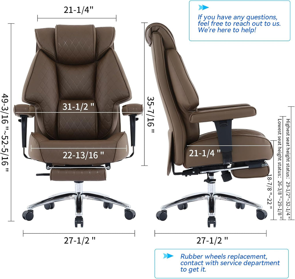 EXCEBET Big and Tall Office Chair with Footrest, PU Leather High Back Executive Office Chair 400lbs, Ergonomic Computer Chairs Lumbar Support for Heavy People (Brown)