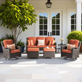 ovios 6-Pieces Patio Furniture Set, Outdoor Wicker Sofa Couch with Swivel Glider Chairs Comfy Cushions, High Back Modern Conversation Set, Brown Rattan, Orange Red