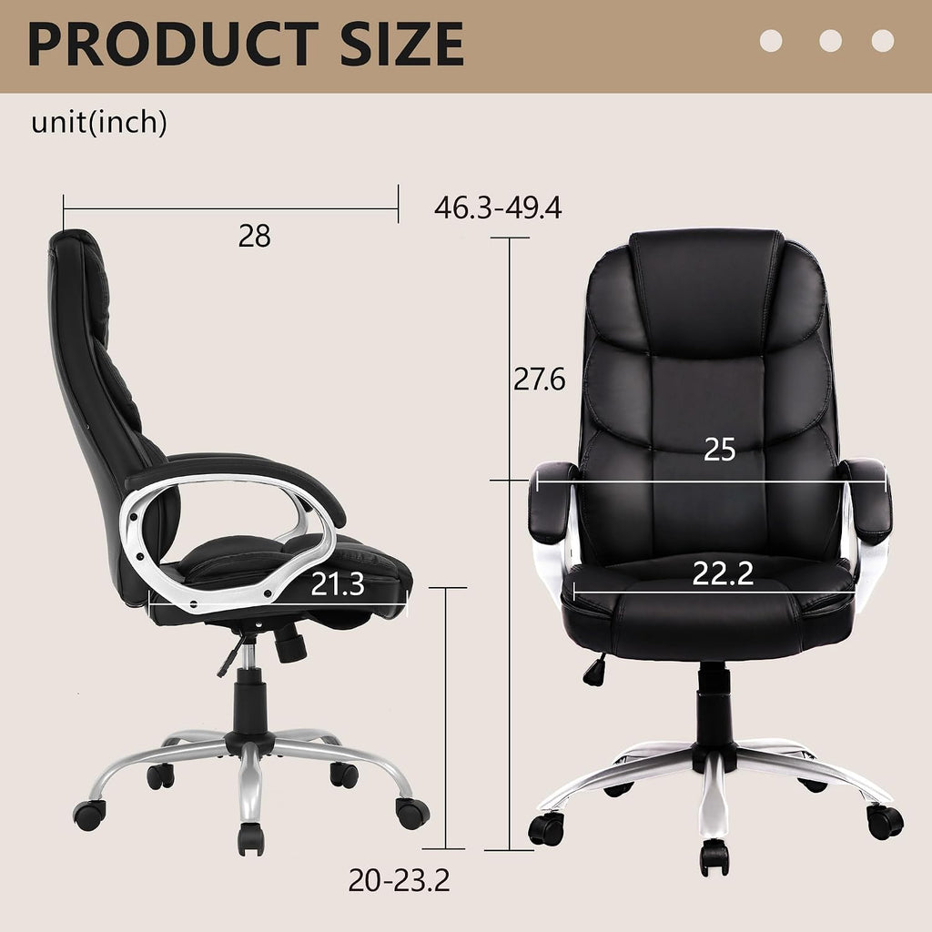 FDW Office Chair Computer High Back Adjustable Ergonomic Desk Chair Executive PU Leather Swivel Task Chair with Armrests Lumbar Support (Dark Black)