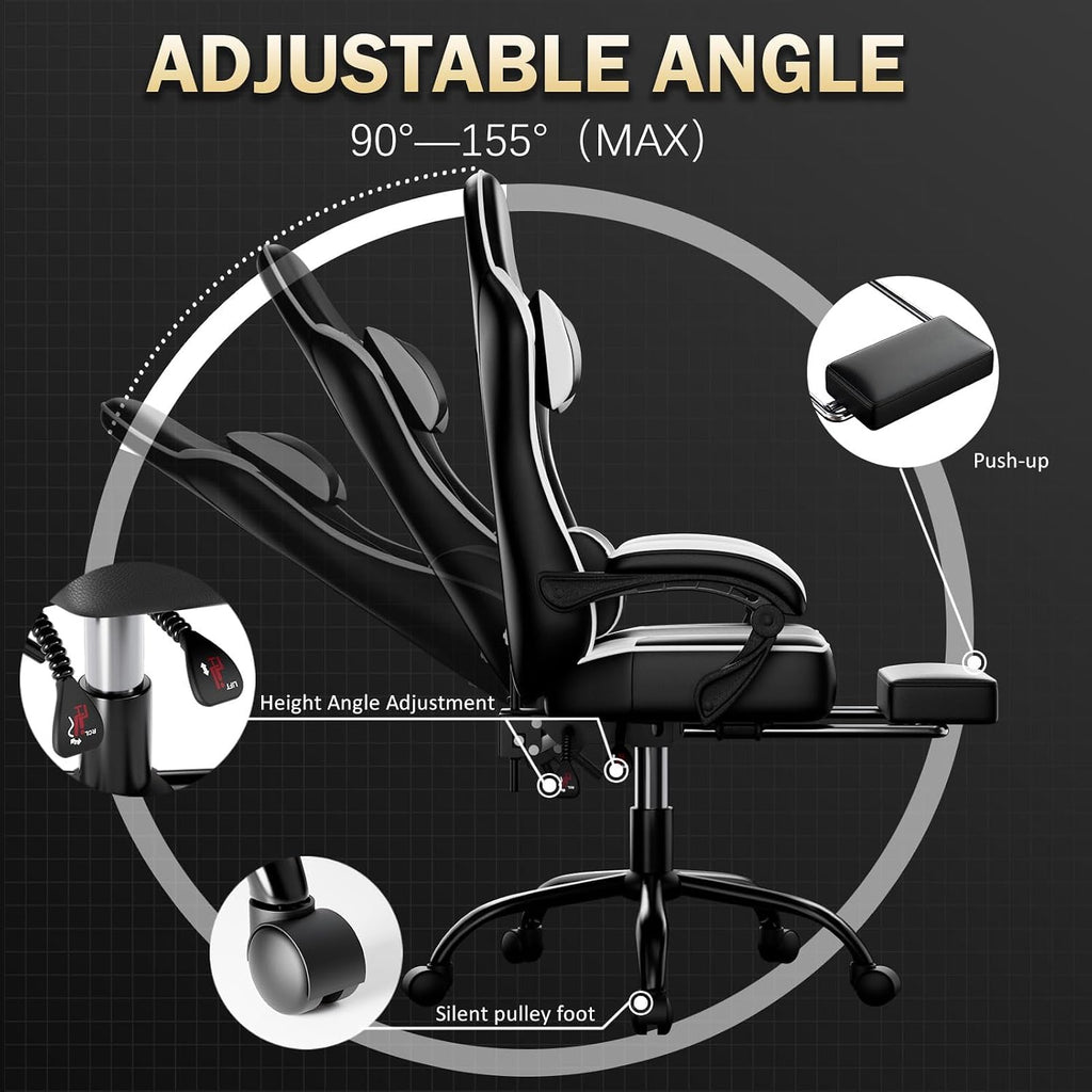 Gaming Chair, Computer Chair with Footrest and Lumbar Support, Ergonomic Video Game Chair with Headrest, Height Adjustable Gamer Chair Office Desk Chair