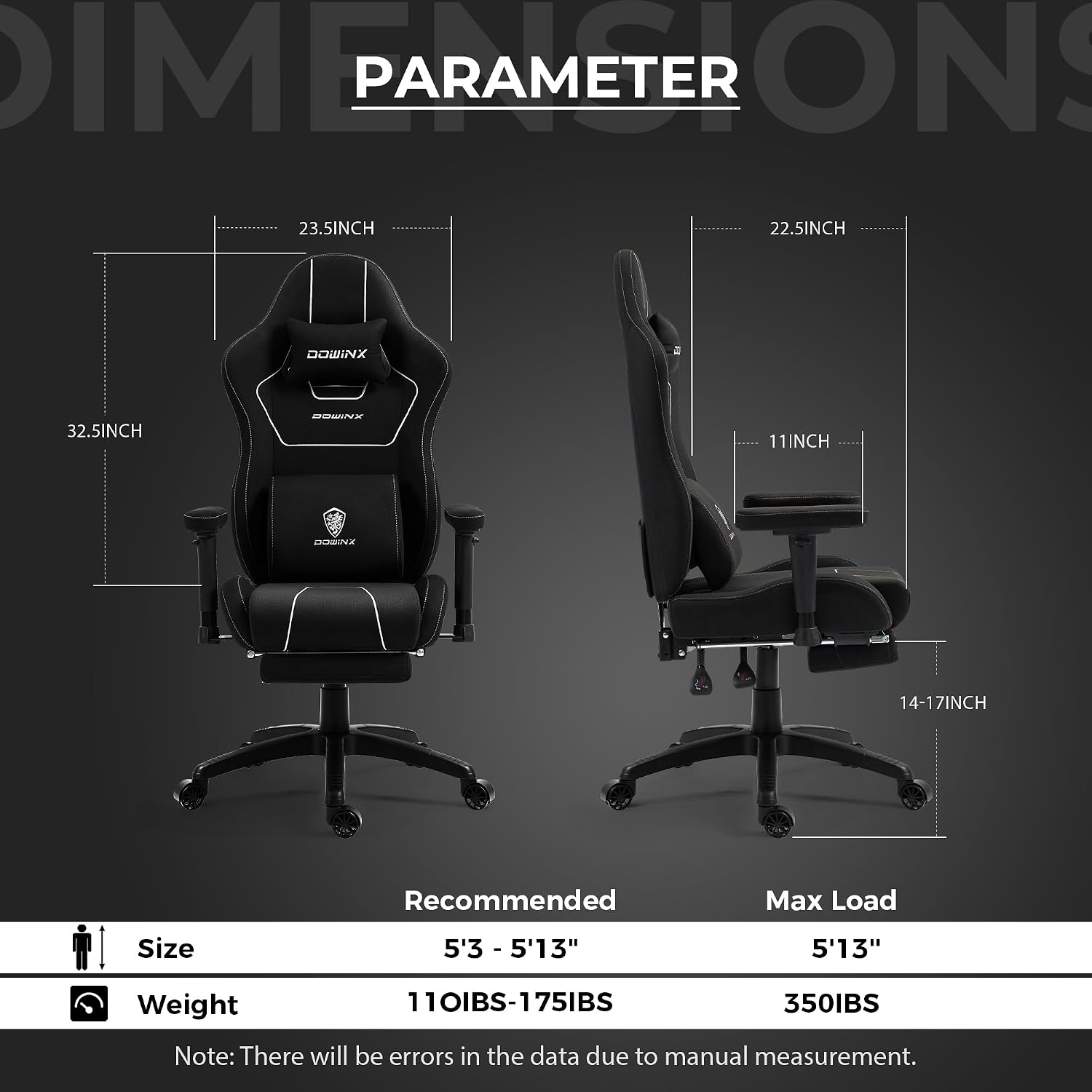 Dowinx Gaming Chair with Pocket Spring Cushion, Breathable Fabric Ergonomic Office Chair with Footrest & Massage Lumbar Support, Comfortable Reclining Chair for Long Hours Sitting, 350LBS, Black