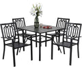PHI VILLA 5-Piece Metal Patio Outdoor Table and Chairs Dining Set- 37' Square Bistro Table and 4 Backyard Garden Chairs, Table with 1.57' Umbrella Hole