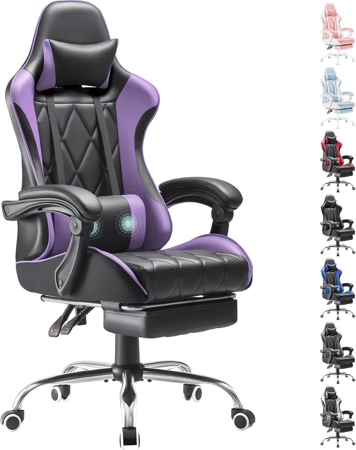 Homall Gaming Chair, Computer Chair with Footrest and Massage Lumbar Support, Ergonomic High Back Video Game Chair with Swivel Seat and Headrest (Purple)