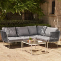 East Oak 5-Piece Montauk Modular Patio Furniture Set, Outdoor Sectional Sofa with Cushion and Glass Coffee Table, Modern Patio Conversation Set for Garden, Backyard and Porch, Grey