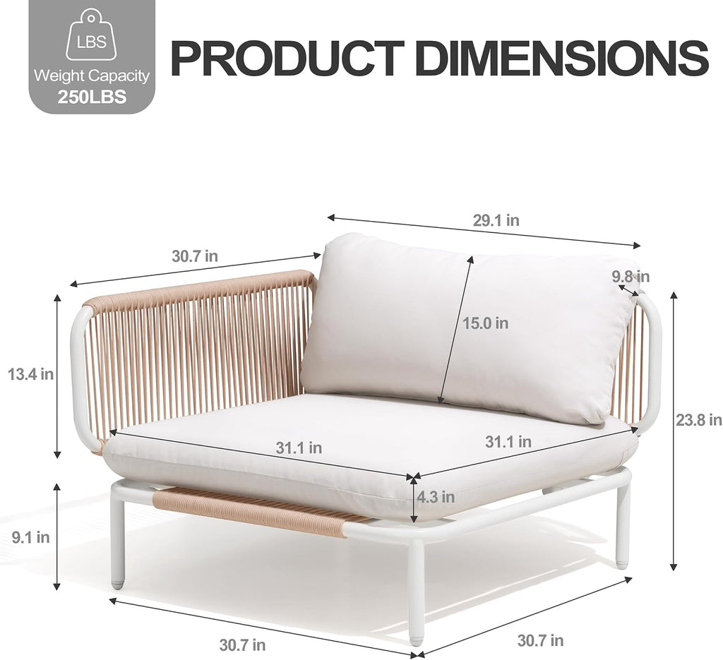 Patio Furniture Set, Outdoor Patio Furniture 31' Oversized Metal Patio Sectional Sofa, 2-Seat Conversation Set with Cushion, Beige