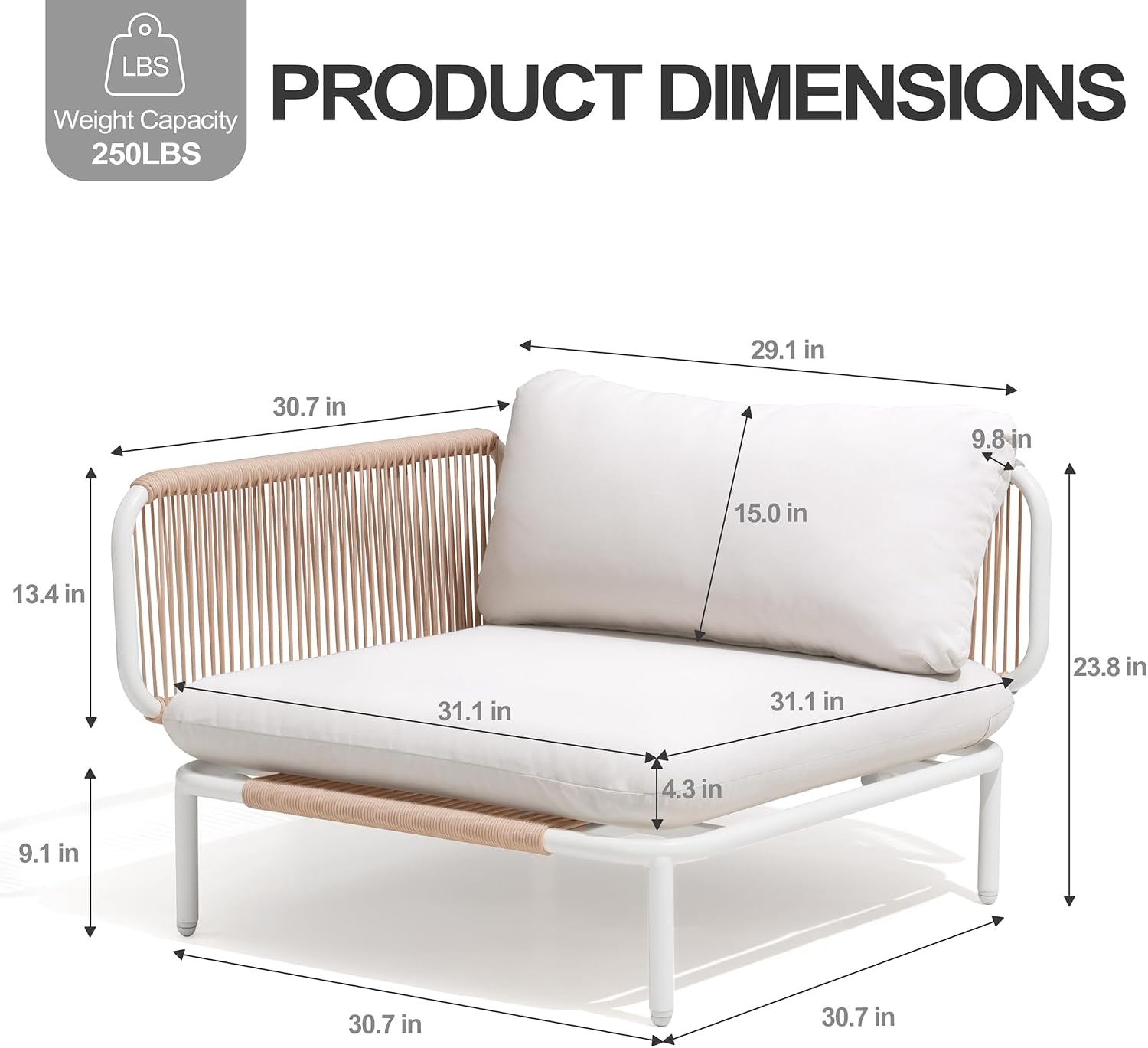 Patio Furniture Set, Outdoor Patio Furniture 31' Oversized Metal Patio Sectional Sofa, 2-Seat Conversation Set with Cushion, Beige