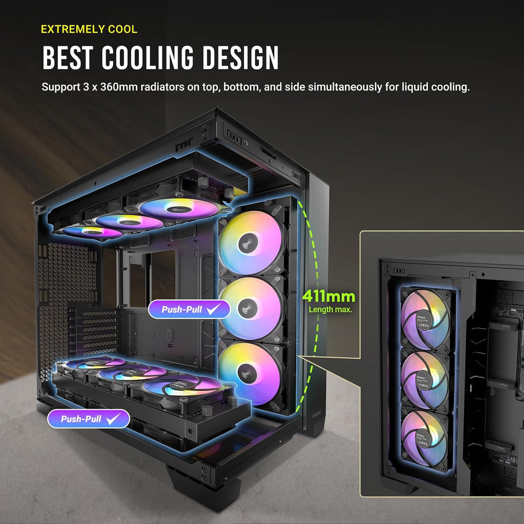 Antec C8 ARGB, 2X TQR 160mm & 1x TQ 140mm ARGB PWM Fans Included,Dual-Chamber Layout, Type-C, 360mm Radiator Support, Seamless TG Front & Side Panels, RTX 40 Compatible, Full-Tower E-ATX PC Case