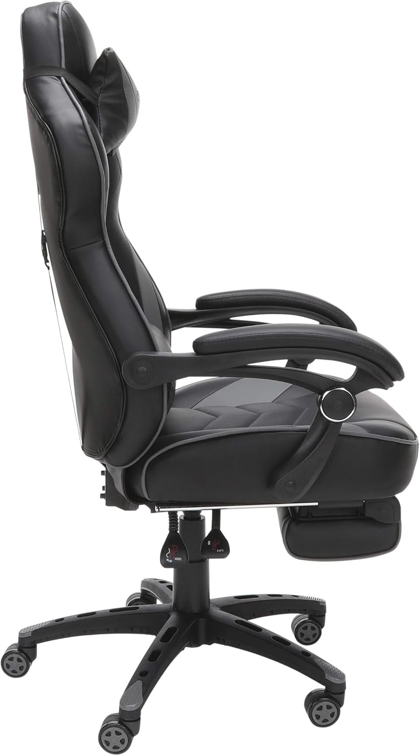 RESPAWN 110 Ergonomic Gaming Chair with Footrest Recliner - Racing Style High Back PC Computer Desk Office Chair - 360 Swivel, Adjustable Lumbar Support, Headrest Pillow, Padded Armrests - 2019 Grey
