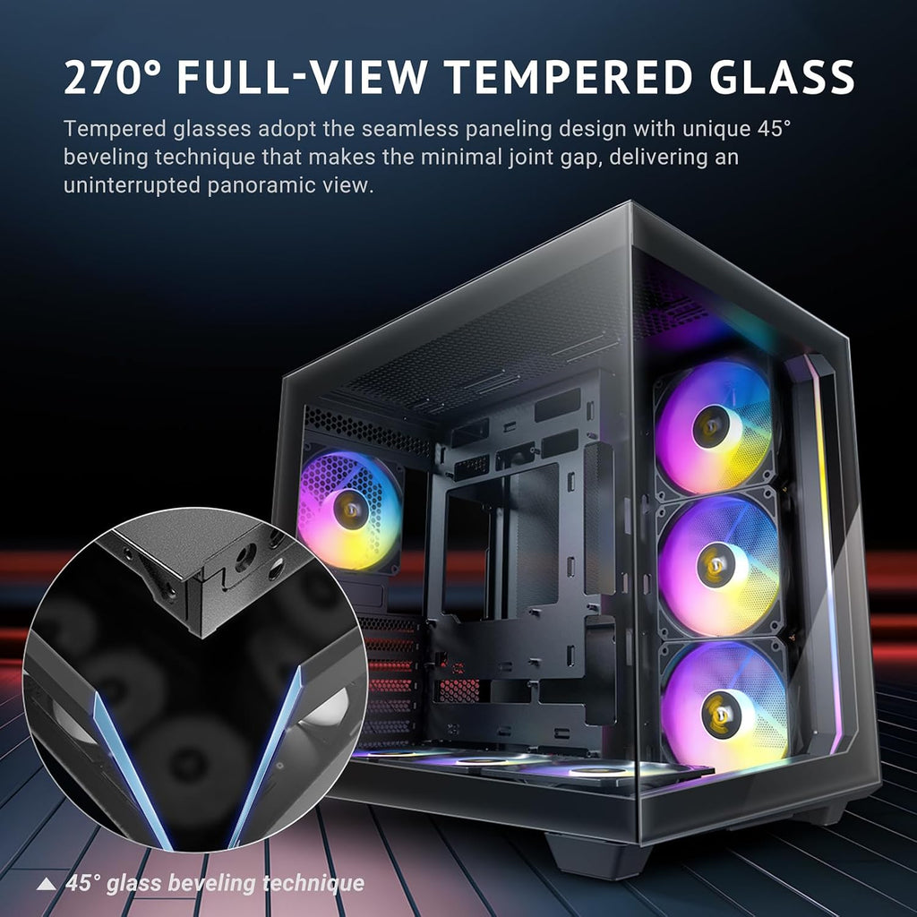 Antec C5 ARGB, Mid-Tower ATX PC Case, Seamless Tempered Glass Front & Side Panels, 7×120mm ARGB PWM Fans Included, Supports Up to 10 Fans, 360mm Radiator Support, Type-C 3.2 Gen 2