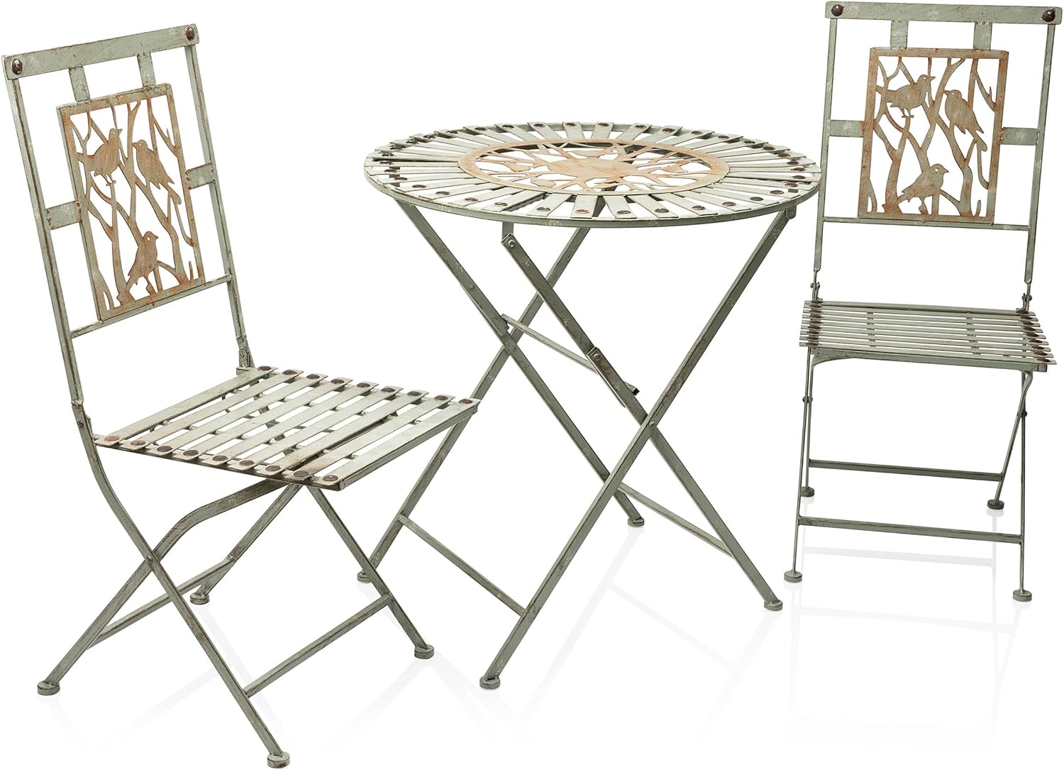 Alpine Corporation Indoor/Outdoor Bird Design 3-Piece Bistro Set Folding Table and Chairs Patio Seating