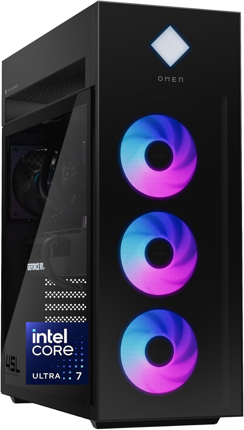 HP OMEN 45L Gaming Desktop, Intel Core Ultra 7 265K, 32 GB RAM, 1 TB SSD, NVIDIA GeForce RTX 5070 Ti, Windows 11 Pro, Microsoft Copilot, Tempered Glass, GT22-3060 (2025)