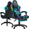 HOFFREE Led Gaming Chair with Speakers and Massage Video Game Chair Big and Tall for 400lbs with Footrest Reclining High Back Computer Desk Chair Blue and Black