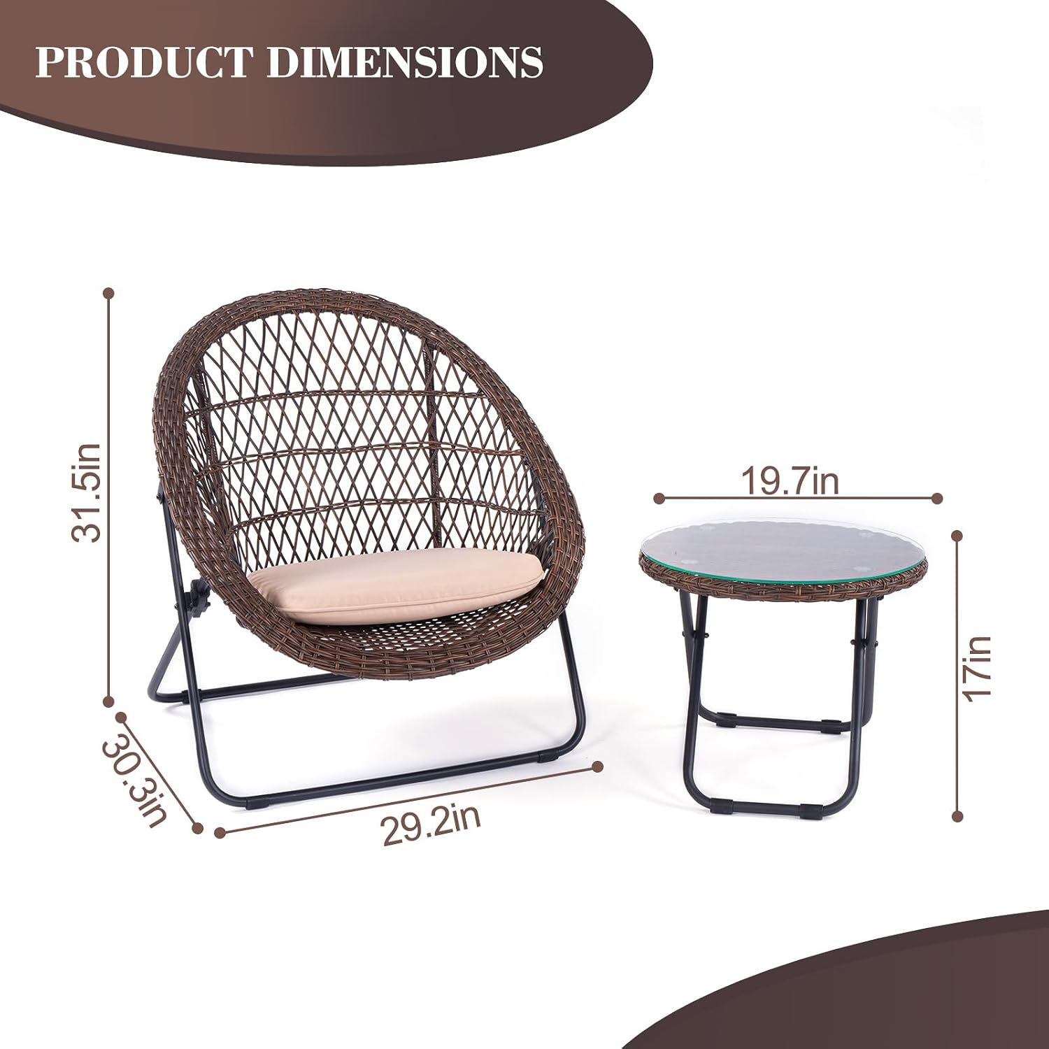 3 Piece Folding Outdoor Patio Bistro Set, Patio Furniture Sets with Table and Chairs for Garden, Backyard, Porch, Patio - Patio Conversation Set