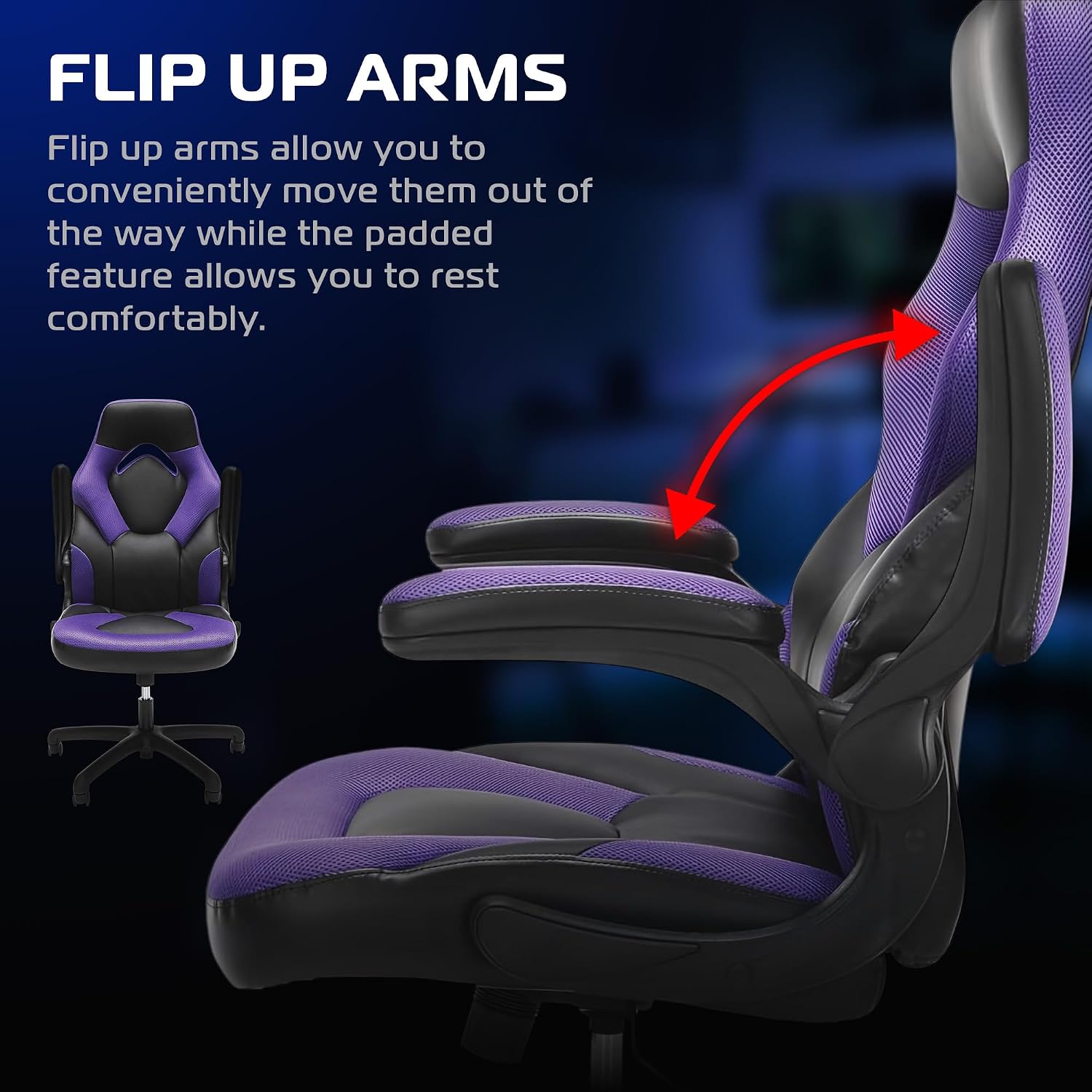 RESPAWN 3085 Ergonomic Gaming Chair for Adults, High Back Office Chair with Headrest and Flip Up Arms, Leather Racing Style Gaming Seat with Lumbar Support, Video Game Computer Desk Seat - Purple