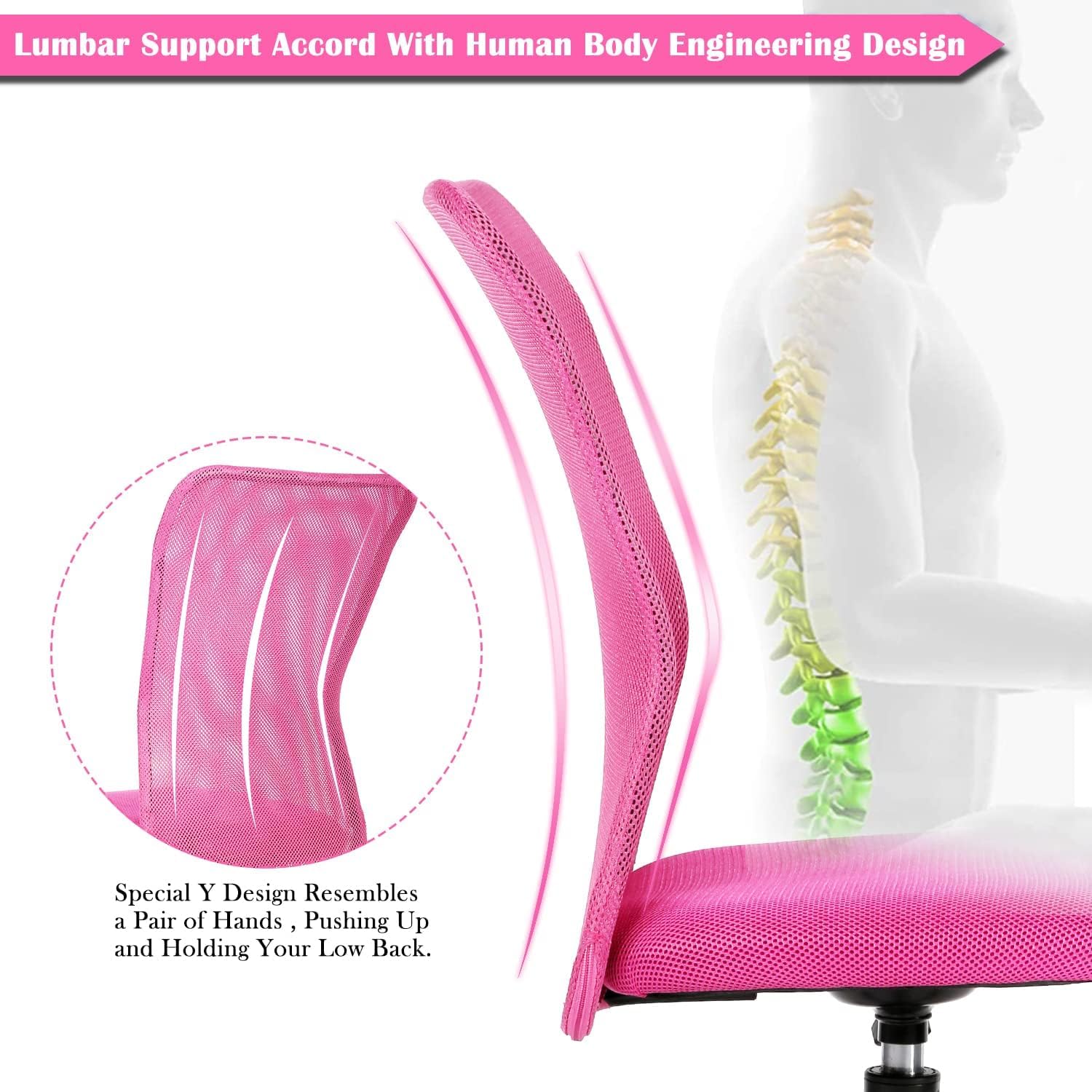 Ergonomic Chairs Set of 4, Cute Adjustable Armless Office Desk Chair w/Mesh Back & Soft Thick Seat, Comfy Swivel Rolling Executive Small Computer Task Chair Sillas para Escritorio for Adult Women