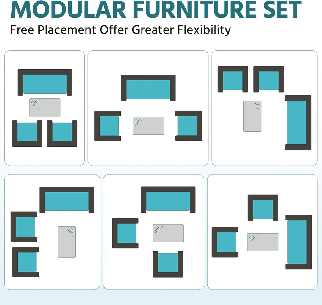 Yaheetech Patio Furniture Set 4 Pieces Conversation Sets, Rattan Chair Wicker Set Loveseat with Soft Cushion and Glass Table for Backyard Porch Garden Poolside Balcony, Brown and Cyan